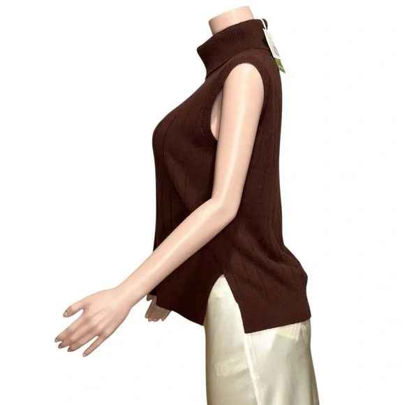 LILYSILK Turtleneck Sleeveless Cashmere Vest, Fruitwood, Small - Picture 7 of 10